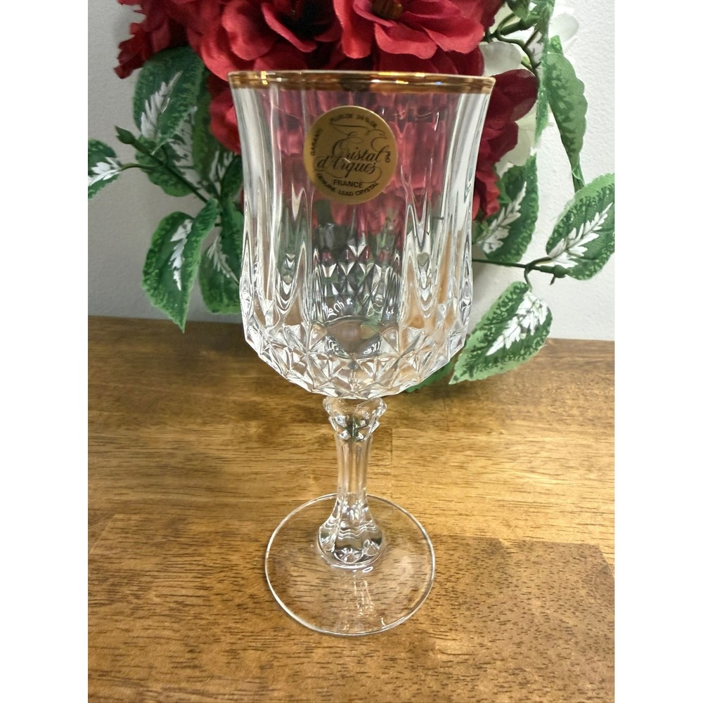 Vintage Cristal d'Arques France Gold Rim Lead Crystal Wine Goblet Holiday Bar